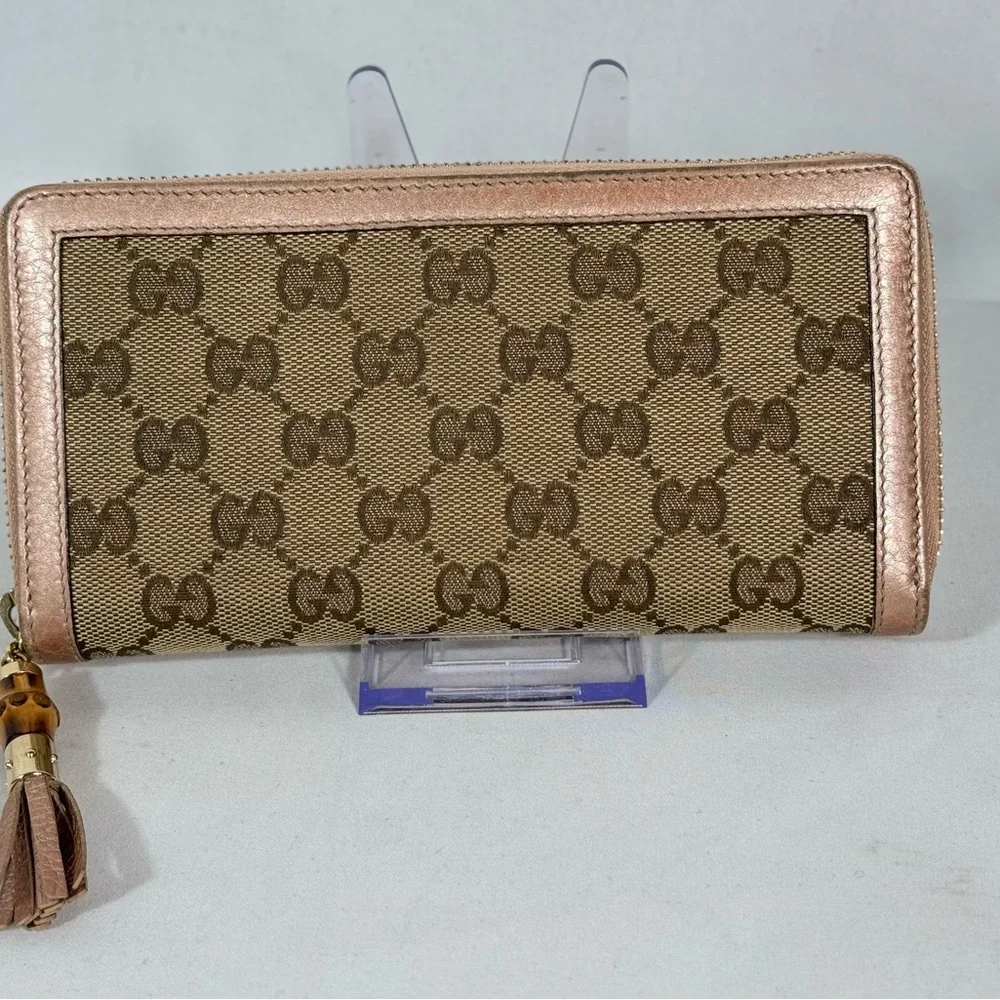 Gucci GG Canvas Leather‎ With Bamboo tassel Zip around Continental Wallet